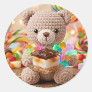 Gehakte teddybeer met S'more Candy Land   Ronde Sticker