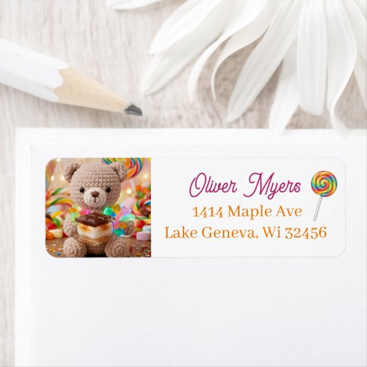 Gehakte teddybeer met S'more gepersonaliseerd Etiket (Insitu)