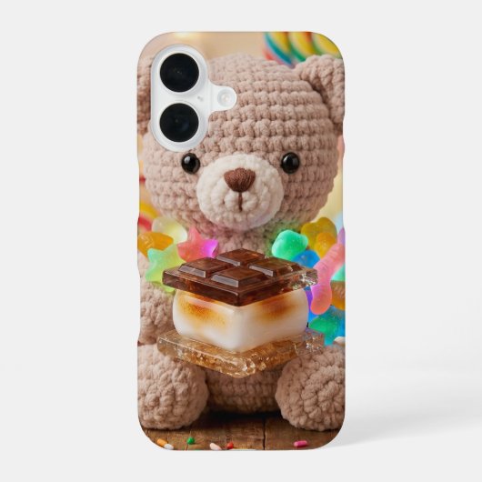 Gehakte Teddybeer met S'more Whimsy iPhone 16 Hoesje (Achterkant)