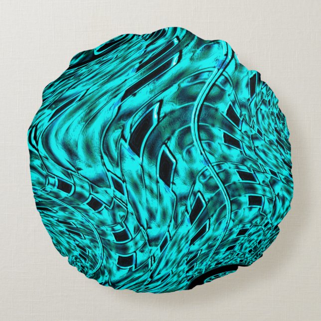 Gehakte vierkanten gespiegeld in cyaan afbeelding  rond kussen (Achterkant)