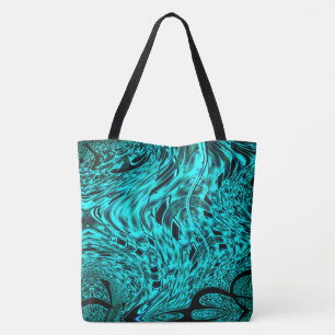 Gehakte vierkanten, gespiegeld in cyaan of blauwe tote bag