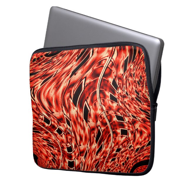 Gehakte vierkanten gespiegeld in koraal laptop sleeve (Voorkant Links)