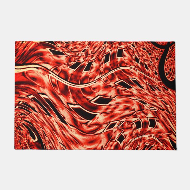 Gehakte vierkanten, gespiegeld in koraal of bruin deurmat (Voorkant)