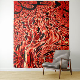 Gehakte vierkanten, gespiegeld in koraal of bruin wandkleed