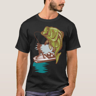 Gehakte visserij ontwerp met vintage baars vis kun t-shirt