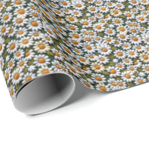Gehakte Witte Madeliefjes Lente Wilde Bloemen Cadeaupapier
