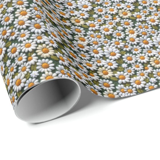 Gehakte Witte Madeliefjes Lente Wilde Bloemen Cadeaupapier (Rol Hoek)