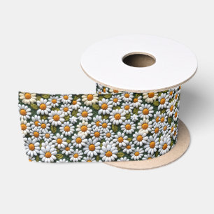 Gehakte Witte Madeliefjes Lente Wilde Bloemen Satijnen Lint