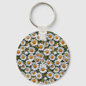 Gehakte Witte Madeliefjes Lente Wilde Bloemen Sleutelhanger (Voorkant)