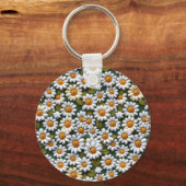Gehakte Witte Madeliefjes Lente Wilde Bloemen Sleutelhanger (Voorkant)