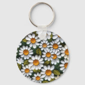 Gehakte Witte Madeliefjes Lente Wilde Bloemen Sleutelhanger (Achterkant)