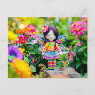 Gehakte zomergeest in bloembed met zinnias feestdagenkaart