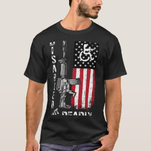 Gehandicapt maar dodelijk Pistool Opa US Flag Inva T-shirt