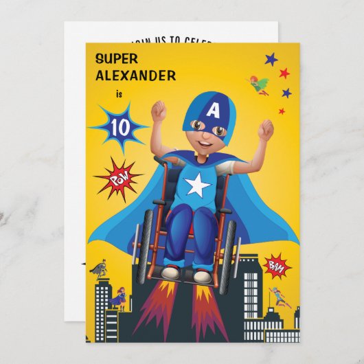 Gehandicapte Fun Birthday Flying Superheld Wheelst Kaart (Voorkant / Achterkant)