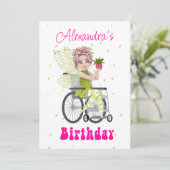 Gehandicapte rolstoel fee roze haar meisjes verjaa kaart (Staand voorkant)