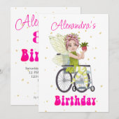 Gehandicapte rolstoel fee roze haar meisjes verjaa kaart (Voorkant / Achterkant)