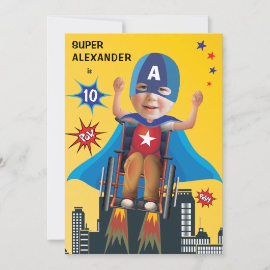 Gehandicapte superheld Flying Wheelstoel Fun Birth Kaart (Voorkant)