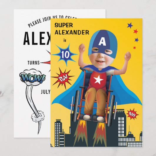 Gehandicapte superheld Flying Wheelstoel Fun Birth Kaart (Voorkant / Achterkant)