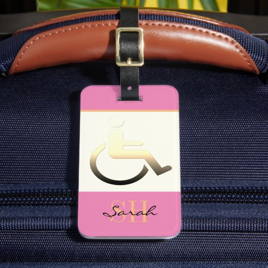 Gehandicapte symbolen en monogrammen/roze Bagagela Bagagelabel (Voorkant Insitu 2)
