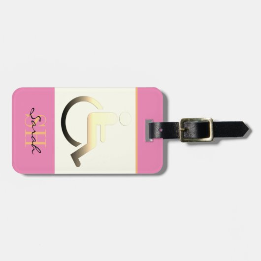 Gehandicapte symbolen en monogrammen/roze Bagagela Bagagelabel (Voorkant horizontaal)