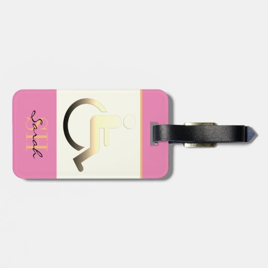 Gehandicapte symbolen en monogrammen/roze Bagagela Bagagelabel (Achterkant horizontaal)