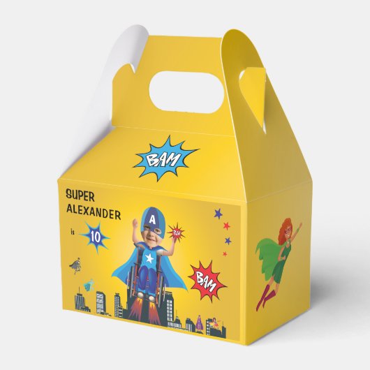 Gehandicapte vliegsuperheld rolstoel Fun Birthday Bedankdoosjes (Achterkant)
