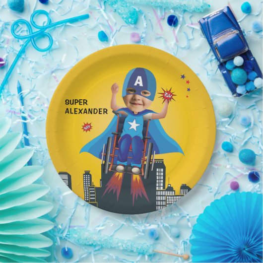 Gehandicapte vliegsuperheld rolstoel Fun Birthday Papieren Bordje (Feest)
