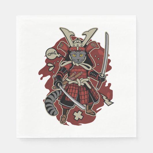 Geharnaste Kat Samurai Servet (Voorkant)