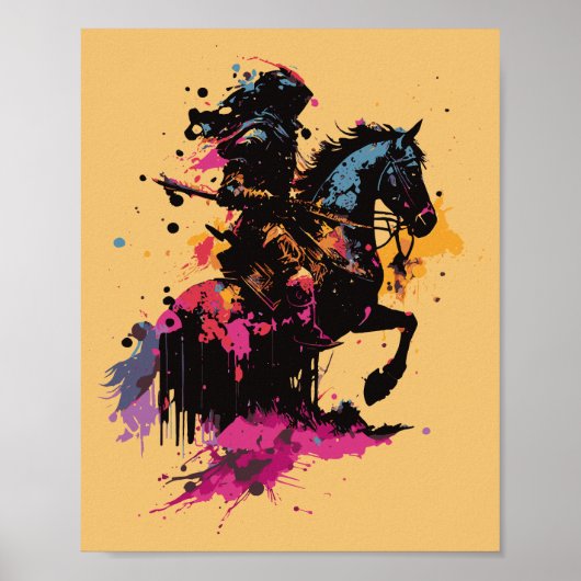 Geharnaste ridder op paard verfspat graphics Pos Poster (Voorkant)