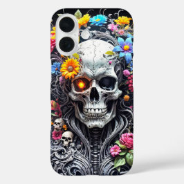 Geharnaste schedel met bloemhoes iPhone 16 hoesje
