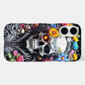 Geharnaste schedel met bloemhoes Case-Mate iPhone case (Achterkant (horizontaal))