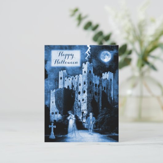 Gehaunted Castle Gothic Happy Halloween Briefkaart (Staand voorkant)