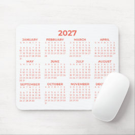 Geheel Jaar 2027 Basis Kalender Koraal Wit Muismat