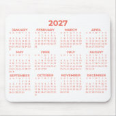 Geheel Jaar 2027 Basis Kalender Koraal Wit Muismat (Voorkant)