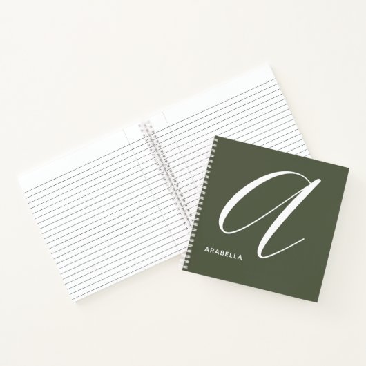 Geheel monogrammeerde letter A Chive Green Notitieboek (Binnen)
