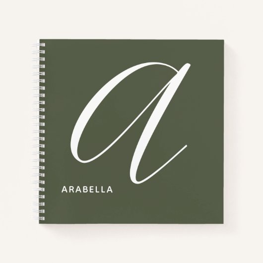 Geheel monogrammeerde letter A Chive Green Notitieboek (Voorkant)