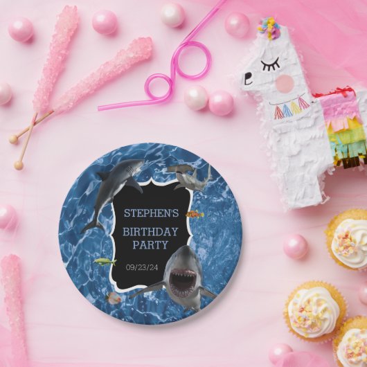 Geheel witte haai, Birthday Papieren Bordje (Feest)