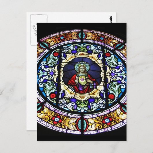 Geheilig hart van Jezus Glas in lood raam Briefkaart (Voorkant / Achterkant)