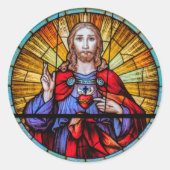 Geheilig hart van Jezus Glas in lood raam Ronde Sticker (Voorkant)
