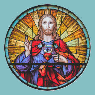 Geheilig hart van Jezus Glas in lood raam Ronde Sticker