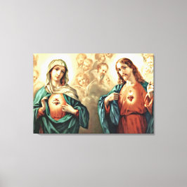 Geheilig hart van Jezus Immaculate Hart van Mary Canvas Afdruk