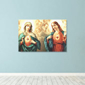 Geheilig hart van Jezus Immaculate Hart van Mary Canvas Afdruk (Insitu (Houten vloer))