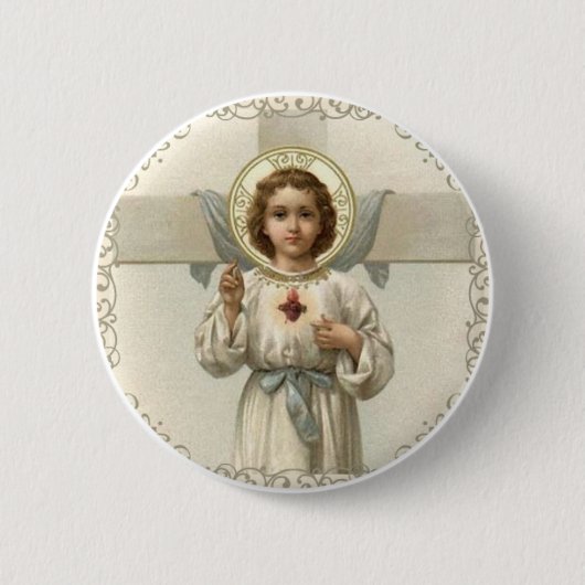 Geheilig hart van kindje Jezus met kruis Ronde Button 5,7 Cm (Voorkant)