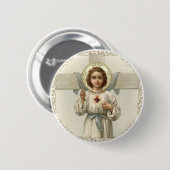 Geheilig hart van kindje Jezus met kruis Ronde Button 5,7 Cm (Voorkant /achterkant)