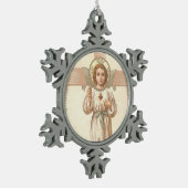 Geheilig hart van kindje Jezus met kruis Tin Sneeuwvlok Ornament (Links)