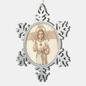 Geheilig hart van kindje Jezus met kruis Tin Sneeuwvlok Ornament (Rechts)