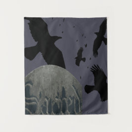 Geheiligde gegotische tekststeen met kraaien en st wandkleed