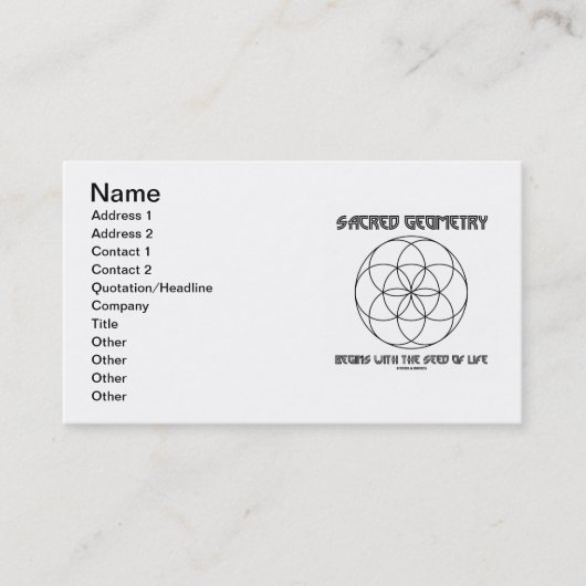 Geheiligde meetkunde begint met het zaad van het l visitekaartje (Voorkant)