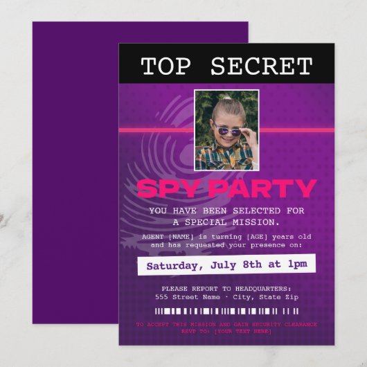 geheim agent spion partij kaart (Voorkant / Achterkant)