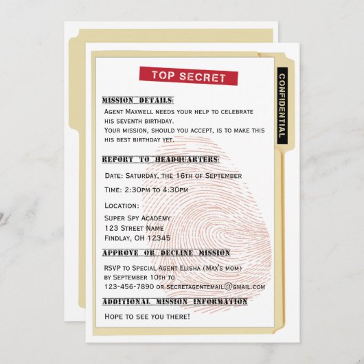 Geheim agent spionage Mission File Birthday Party Kaart (Voorkant / Achterkant)